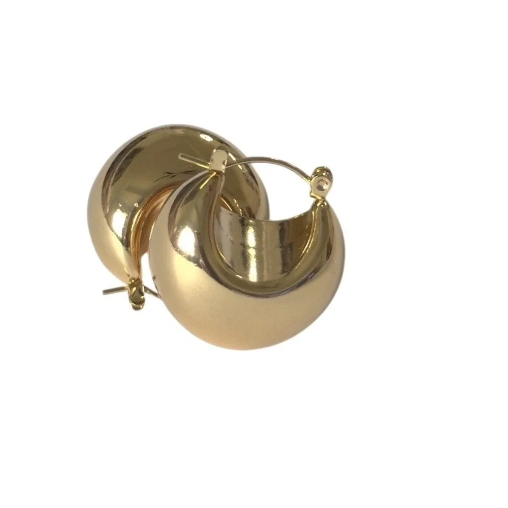 Gold Tone Chunky Dome Hoop Earrings Women Statement Minimalist Jewelry